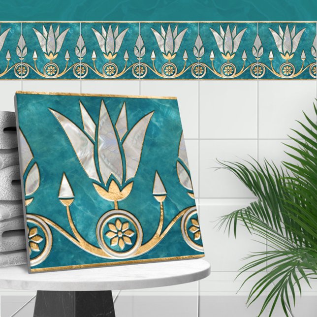 Azulejo Frontera egipcia Lotus - Perla turquesa y oro (Subido por el creador)