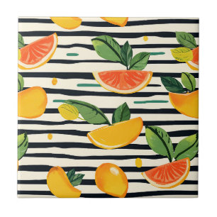 Azulejo Fruta Tropical en Rayas Amarillas Naranjas Rosas y