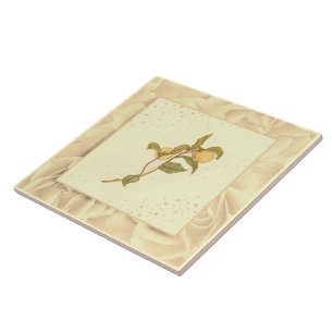 Azulejo Fruta verde rosa y amarilla de Rubor de época