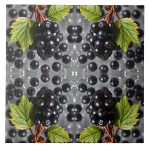 Azulejo Frutas de Grosellas Negras y Patrón de Hoja Verde