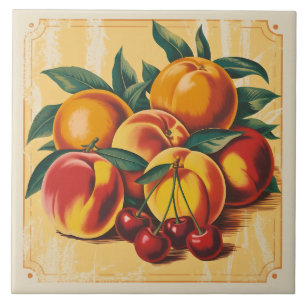 Azulejo Frutas de huerta rústica de melocotón y cereza vin