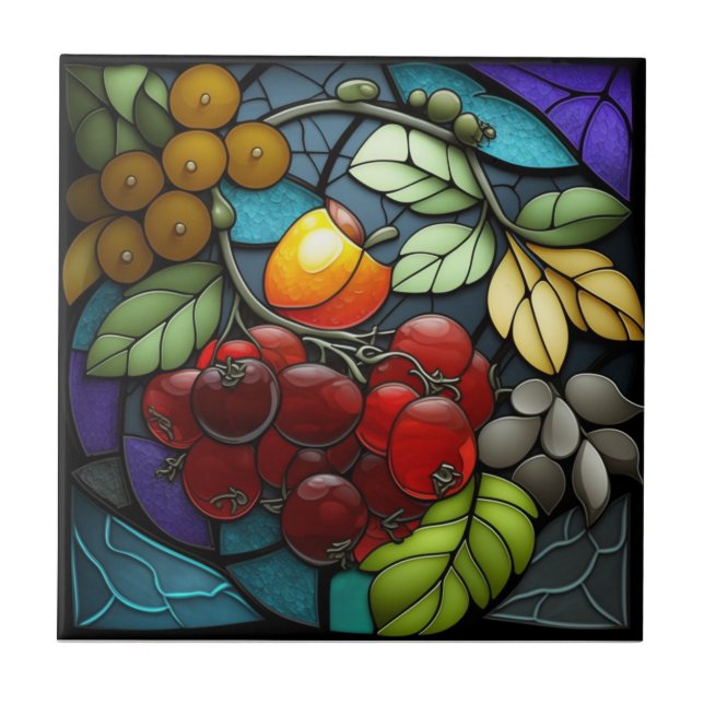 Azulejo Frutas de la variedad de vidrio manchado (Frente)