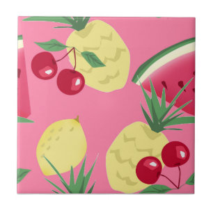 Azulejo Frutas jugosas en un fondo rosado.