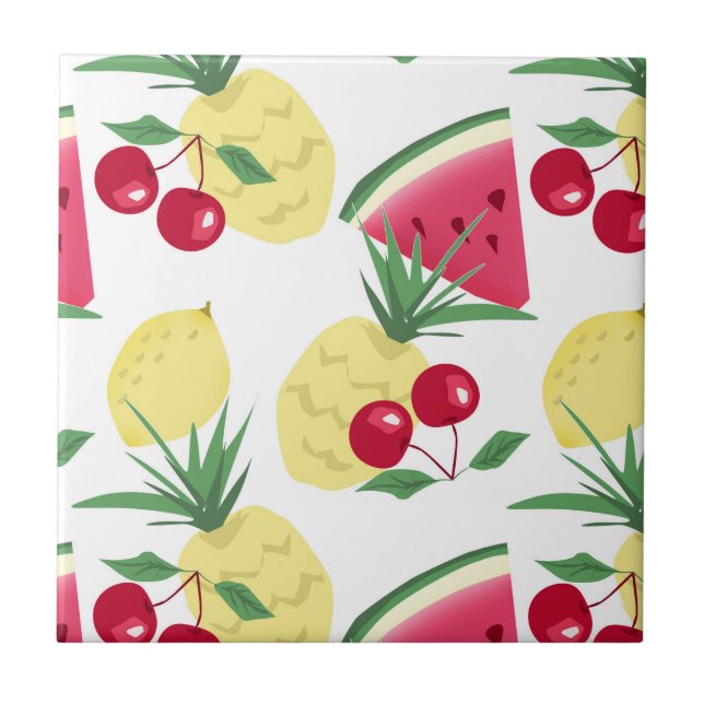 Azulejo Frutas y bayas claras en blanco. (Frente)