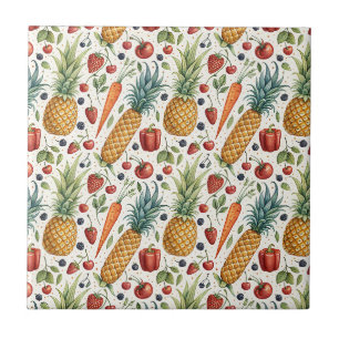 Azulejo Frutas y Verduras con Patrón de Acuarela Pintadas