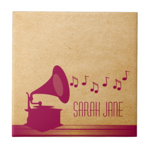 Azulejo Fuchsia Vintage Gramophone Tile