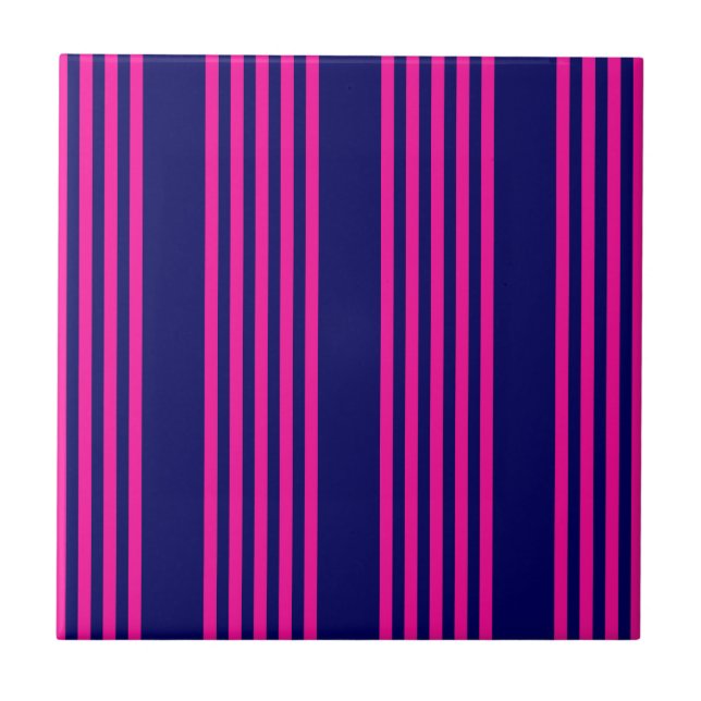 Azulejo Fuchsia y azul marino de cinco rayas patrón (Frente)