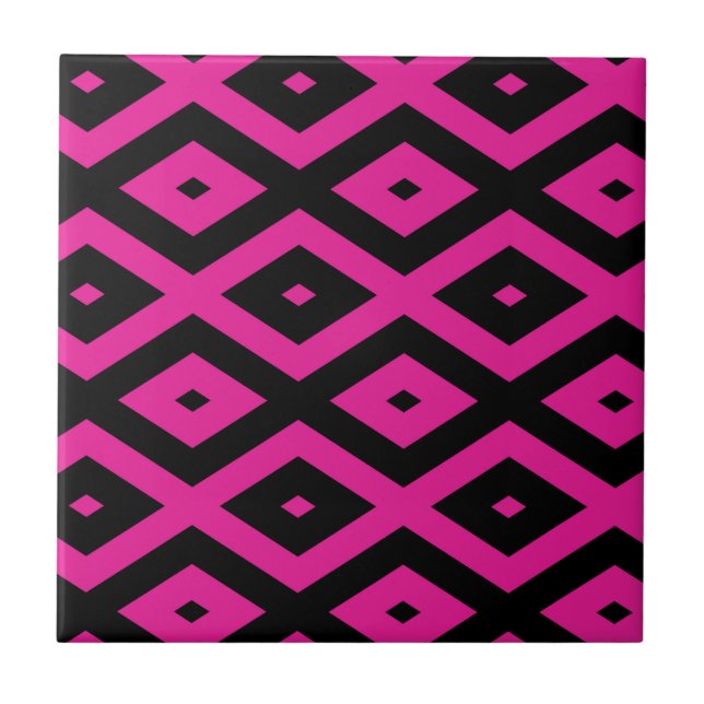 Azulejo Fuchsia y patrón de diamante negro (Frente)