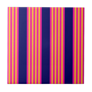 Azulejo Fuchsia y rayas amarillas con azul marino