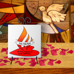 Azulejo Fuego o Llama y Corazón con Cita de Pentecostés
