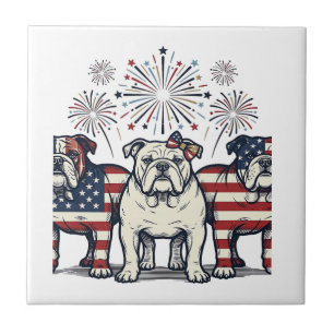 Azulejo Fuegos Artificiales Bulldog Patriótico Grabado Vin