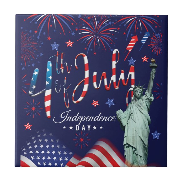 Azulejo Fuegos Artificiales Del 4 De Julio Con La Estatua  (Frente)
