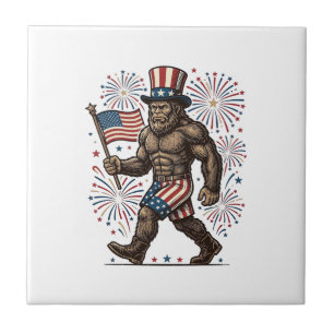 Azulejo Fuegos Artificiales Patrióticos Sasquatch Grabado