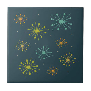 Azulejo Fuegos artificiales retro estallidos azul oscuro a