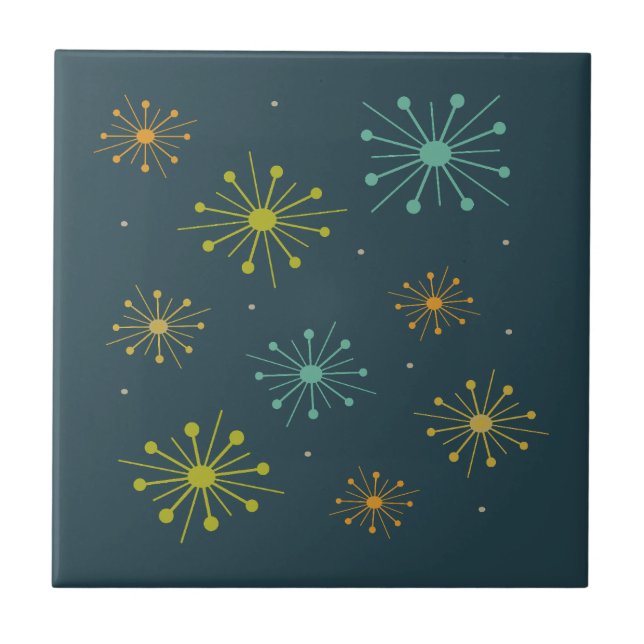 Azulejo Fuegos artificiales retro estallidos azul oscuro a (Frente)