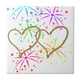 Azulejo Fuegos artificiales románticos enredados corazones