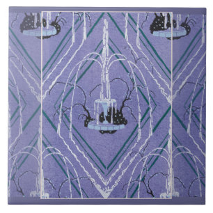 Azulejo Fuente Art Deco En Azul
