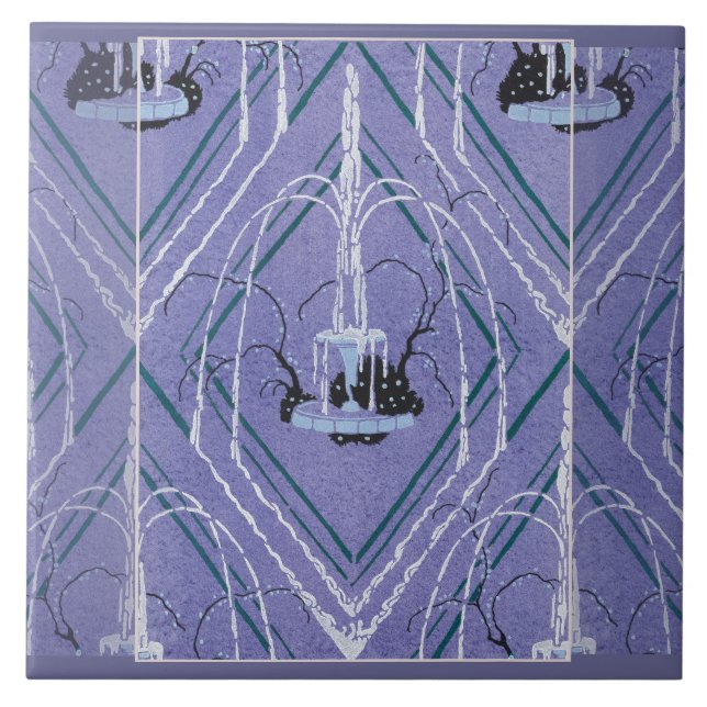 Azulejo Fuente Art Deco En Azul (Frente)