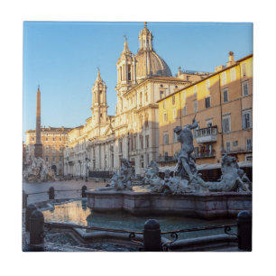 Azulejo Fuente de Neptuno en la Piazza Navona - Roma