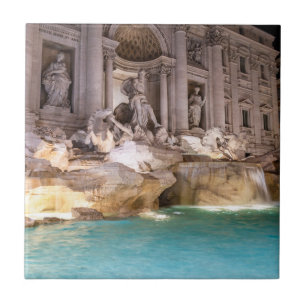 Azulejo Fuente de Trevi de noche - Roma, Italia