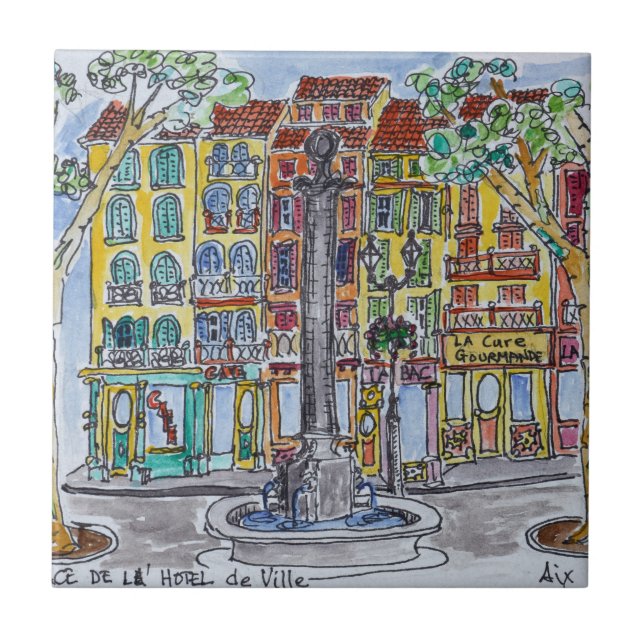 Azulejo Fuente Plaza del Hotel de Ville (Frente)
