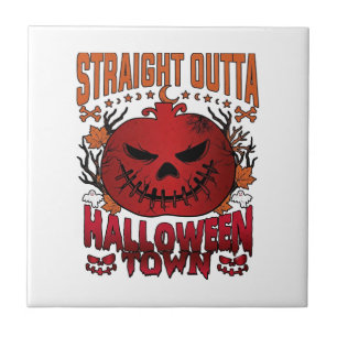 Azulejo Fuera de Halloween Town Fantasmas de Calabaza Rojo