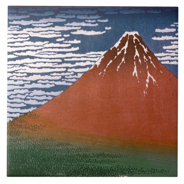 Azulejo Fuji rojo, Volcán Fuji rojo Katsushika Hokusai (Frente)