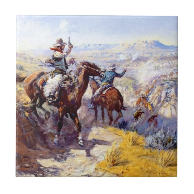 Azulejo “Fumándolos” Arte occidental de Charles M Russel (Frente)