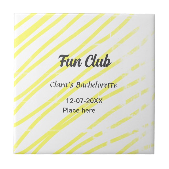Azulejo Fun Club bachelorette party yellow lines backgroun (Frente)