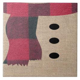 Azulejo Fun Farmhouse Burlap Snowman Plaid Scarf & Button