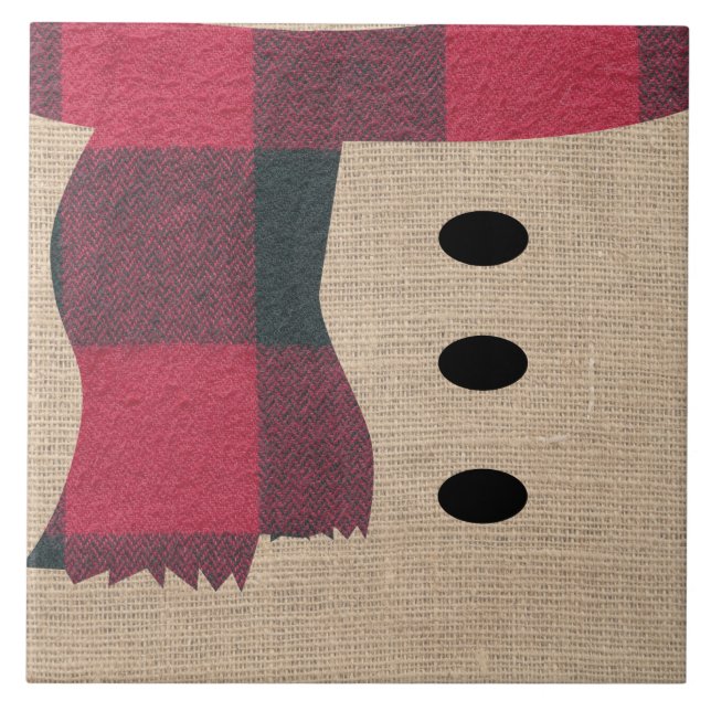 Azulejo Fun Farmhouse Burlap Snowman Plaid Scarf & Button (Frente)