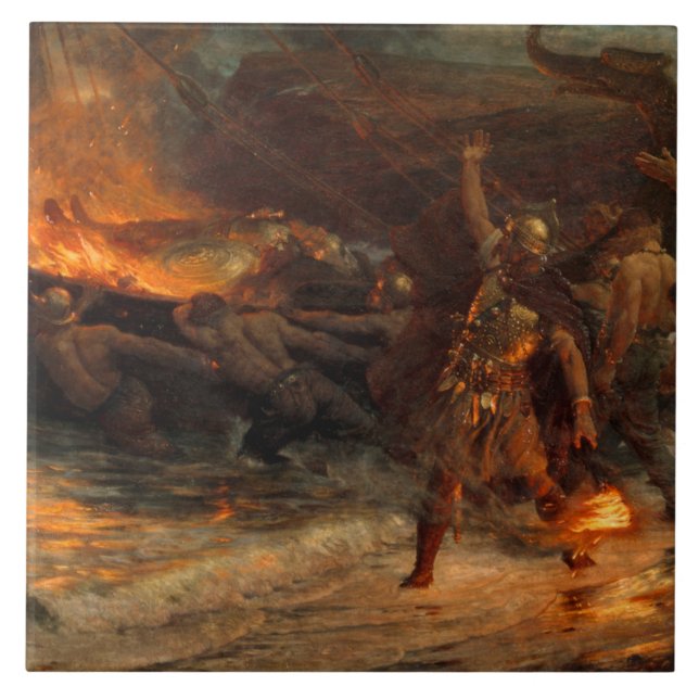Azulejo Funeral de un Viking (por Frank Dicksee) (Frente)