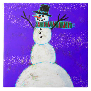 Azulejo Funky Abstract Art Snowman