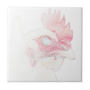 Azulejo Funky Chicken Hen Rooster Head Sketch