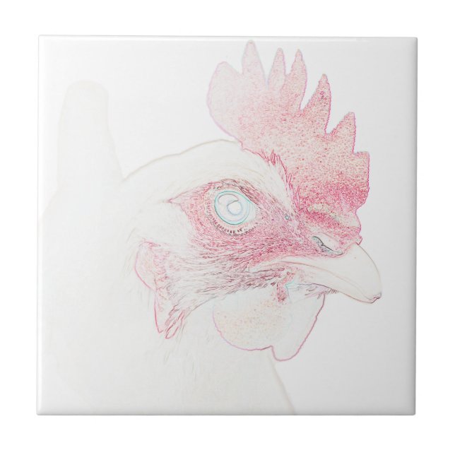 Azulejo Funky Chicken Hen Rooster Head Sketch (Frente)