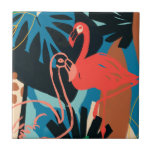 Azulejo Funky Flamingo<br><div class="desc">Funky Flamingo II por June Erica Vess. Los flamencos rosas están rodeados de vegetación tropical de aspecto abstracto con formas y colores únicos. | 133081GG</div>
