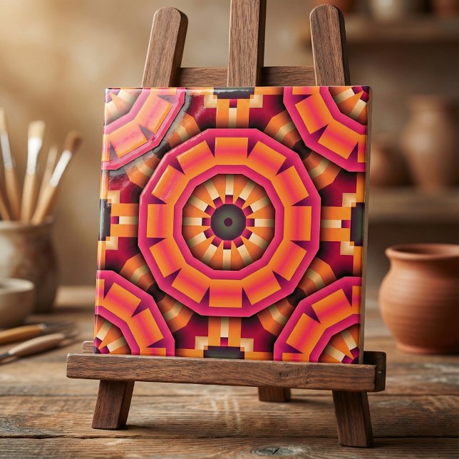 Azulejo Funky Mosaic Geometric Naranja y Pink Backsplash (Subido por el creador)