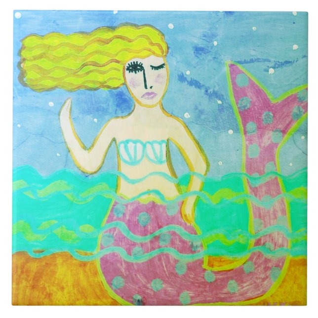 Azulejo Funky Pink Mermaid Resumen Arte (Frente)