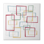 Azulejo Funky Retro A Mediados Del Siglo Moderno Cuadrados<br><div class="desc">Este mosaico moderno de mediados del siglo XX presenta cuadros y rectángulos abstractos de color rojo oscuro,  azul claro,  verde suave y amarillo. Está resaltado por cuadrados y rectángulos abstractos negros delgados. Añade un toque de diversión retro a tu proyecto de azulejos o como un trívet genial!</div>