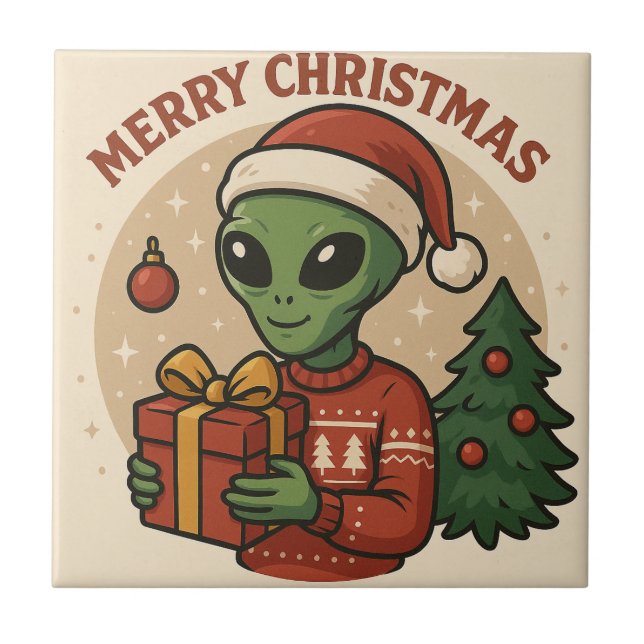 Azulejo Funny Alien Merry Christmas (Frente)