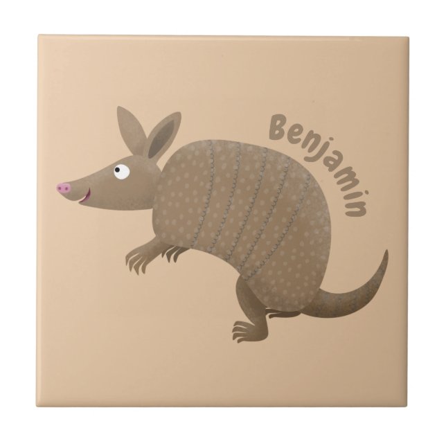 Azulejo Funny armadillo feliz personalizado ilustracion (Frente)