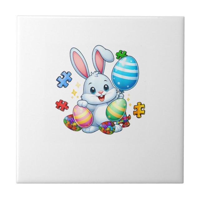 Azulejo Funny Autism Awareness Puzzle Easter Bunny Eggs Ki (Frente)