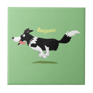 Azulejo Funny Border Collie perro corriendo personalizado
