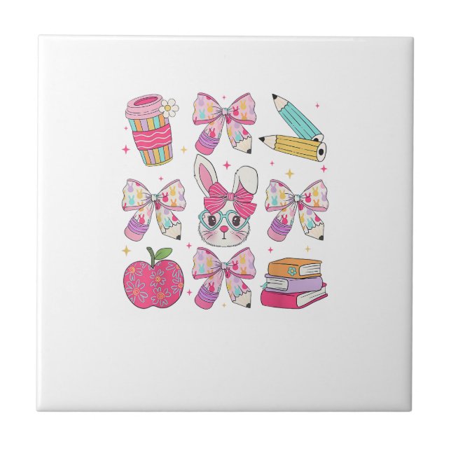 Azulejo Funny Bunny Coquette Bow Rabbit Teacher Easter Ret (Frente)