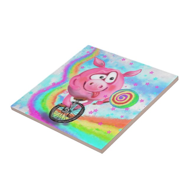 Azulejo Funny Caramic Tile Circus Acrobat Pig Cyclist (Lado)