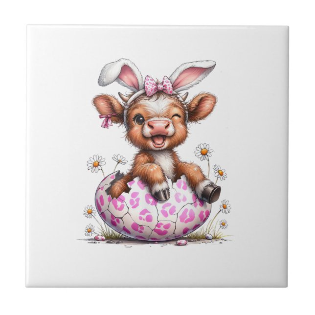 Azulejo Funny Cow Easter Rabbit Cute Highland Cows Lover E (Frente)