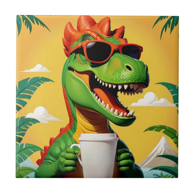 Azulejo Funny de los dinosaurios T-Rex (Frente)
