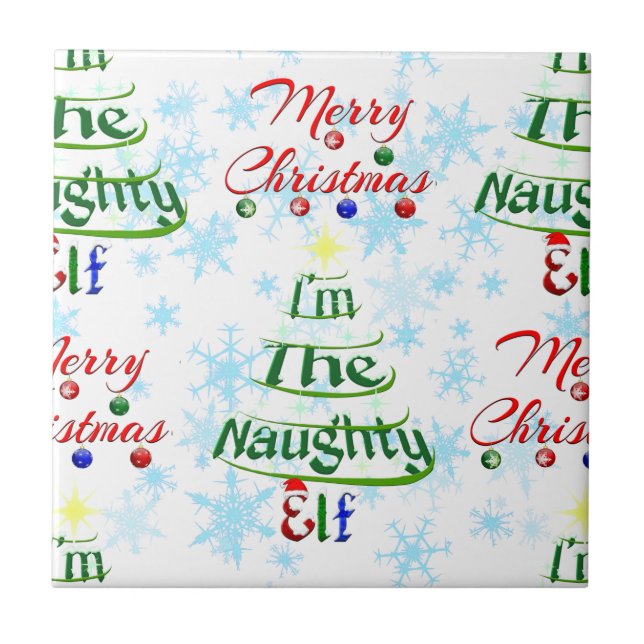 Azulejo Funny Feliz Navidad navideña Naughty Elf (Frente)