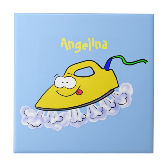 Azulejo Funny ilustracion de lavandería de hierro personal (Frente)