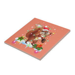 Azulejo Funny Squirrel Decoraciones navideñas Santa Hat Xm